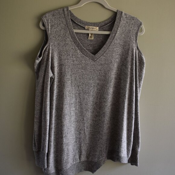 Just U In Gray Shoulder cut out Sweater - Picture 2 of 6